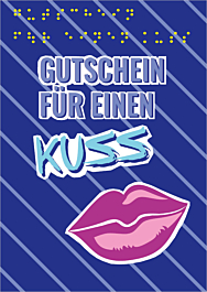 Das Bild zeigt eine Vorschau des Mediums "Flirtpostkarte mit Braille-Schrift - Motiv "Gutschein für einen Kuss"" Das Bild zeigt eine Vorschau des Mediums "Flirtpostkarte mit Braille-Schrift - Motiv "Gutschein für einen Kuss""